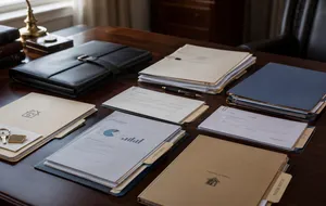 Organized trust, property, and account records arranged on a desk